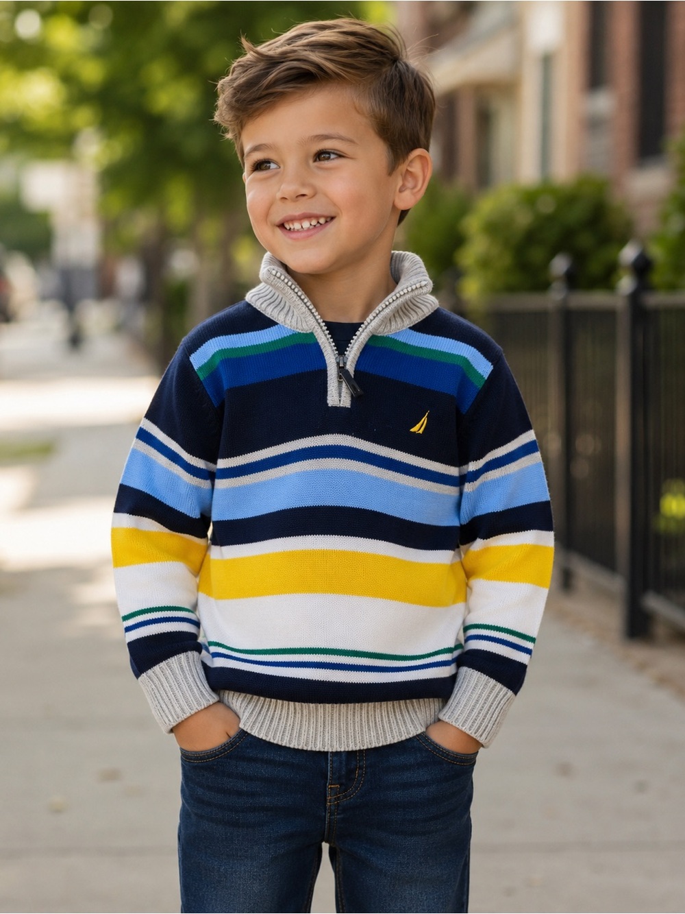 Nautica Little Boys Quarter Zip Shawl Collar Sweater Sz 5/6
